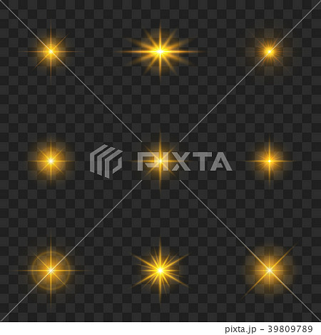Gold light effect. Starburst with sparkles on tran Gold light effect. Starburst with sparkles on tran 39809789