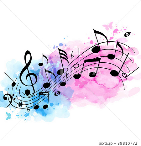 Music background with notes and watercolor texture - Stock Illustration  [39810772] - PIXTA