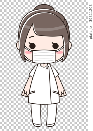 マスクを付けた白衣の女性 全身 正面のイラスト素材