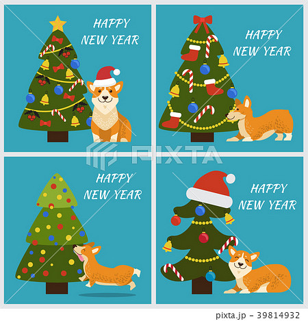 Happy New Year Tree and Dog Vector Illustration Happy New Year Tree and Dog Vector Illustration 39814932