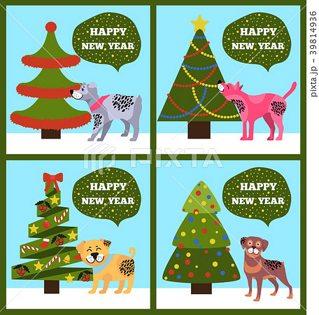 Happy New Year Banners with Dotted Puppy Tree Set Happy New Year Banners with Dotted Puppy Tree Set 39814936