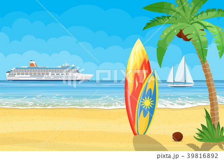 surfboards on a beach against a sunny seascape 39816892