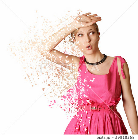 Woman in pink dress isolated on white background 39818268