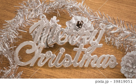 Merry Christmas Text with Baubles and Pinecones Merry Christmas Text with Baubles and Pinecones 39819051