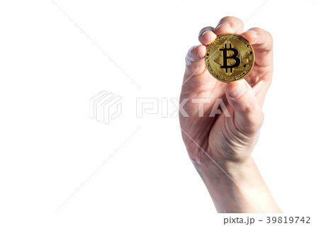 Man holding a Bitcoin on a white background Man holding a Bitcoin on a white background 39819742
