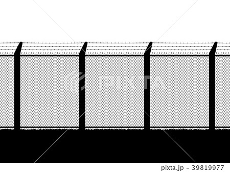 有刺鉄線フェンスのシルエットのイラスト素材