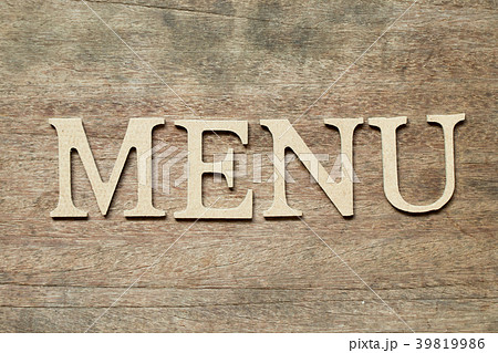 English alphabet in word menu on wood background 39819986