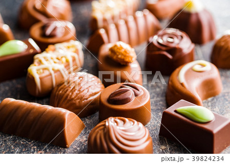 Mixed belgian pralines. Chocolate truffles. 39824234