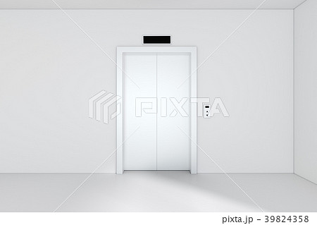 Modern elevator or lift doors made of metal closed 39824358