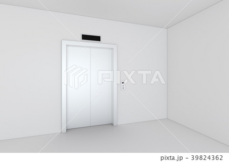 Closed chrome metal office building elevator doors 39824362