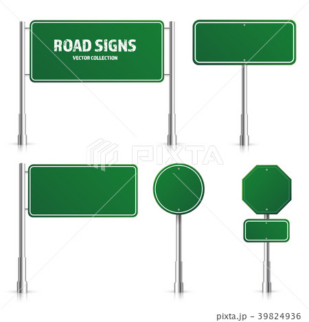 Road green traffic sign. Blank board with place 39824936