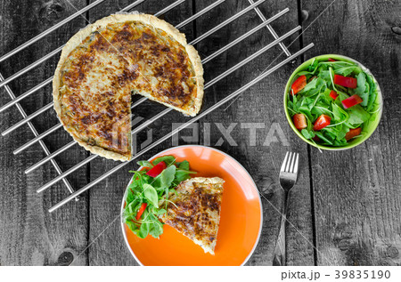 French quiche with cheese and salad French quiche with cheese and salad 39835190
