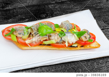 Bruschetta with tomato, sardines Bruschetta with tomato, sardines 39836169