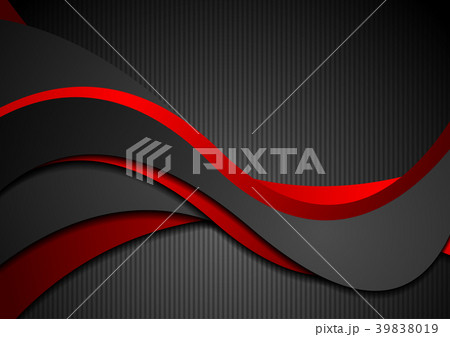 Red and black abstract waves on striped backgroundのイラスト素材 [39838019 ...
