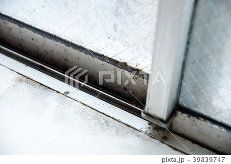 結露した窓のカビの写真素材