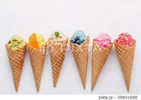 Various of ice cream flavor in cones . 39841666
