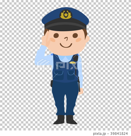 笑顔で敬礼する日本の男性警察官のイラスト のイラスト素材