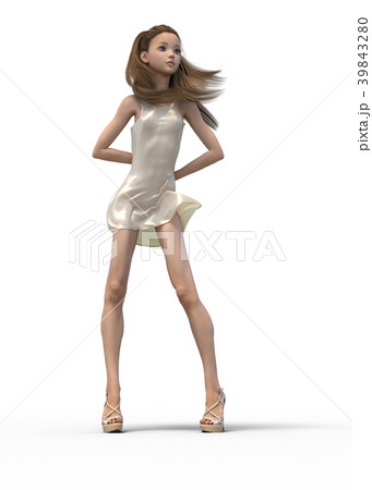 ポーズするワンピースの女性 Perming3dcgイラスト素材のイラスト素材