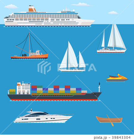 Set of flat yacht, scooter, boat, 39843304