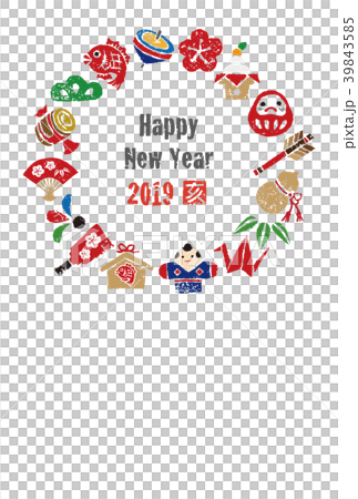 2019年　戌年　縁起物の年賀状イラスト 39843585