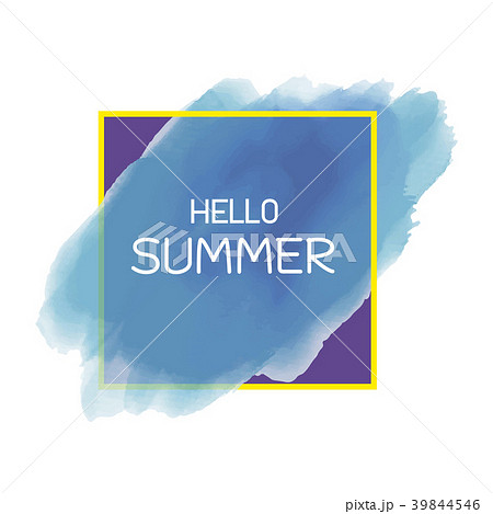 Hello Summer design of blue watercolor brush 39844546