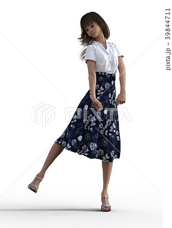 ポーズするロングスカートの女性 Perming3dcgイラスト素材のイラスト素材 39844711 Pixta