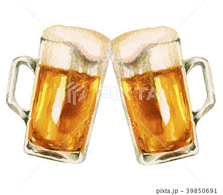 ジョッキビール 乾杯 水彩 イラストのイラスト素材 39850691 Pixta