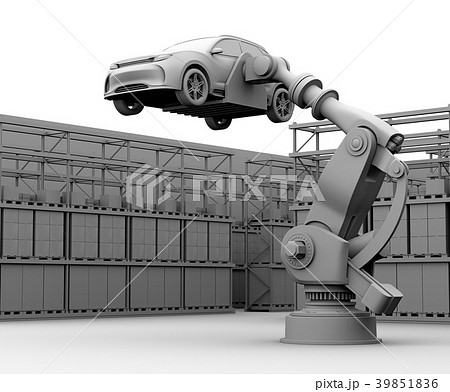 背景用クレイシェーディングのSUVを運搬する大型産業ロボットのイメージ 39851836