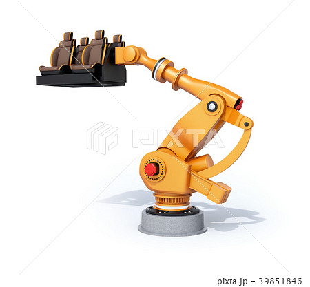 白バックに自動車用シートを運搬する大型産業ロボットのイメージ 39851846