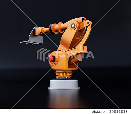 黒バックにオレンジ色の大型産業用ロボットのイメージ 39851853