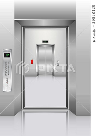 Realistic elevator in office building., Interior 39853129