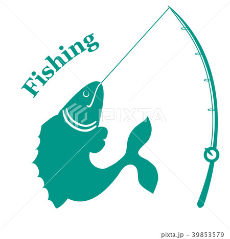 Stylized icon with big fish caught the rod and an 39853579