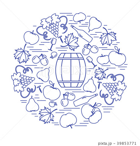 Autumn symbols in circle Barrel, corkscrew, wine 39853771