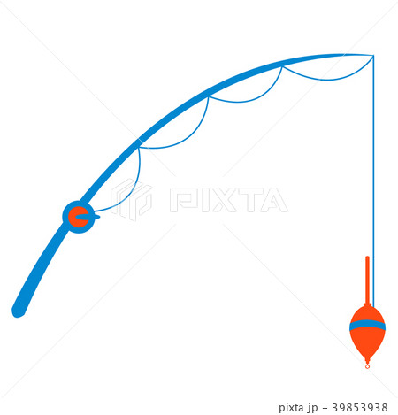 Stylized icon of a colored fishing rod with a Stylized icon of a colored fishing rod with a 39853938