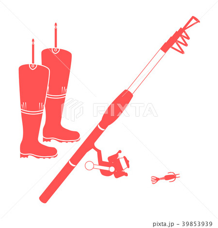 Stylized icon set of different tools for fishing Stylized icon set of different tools for fishing 39853939