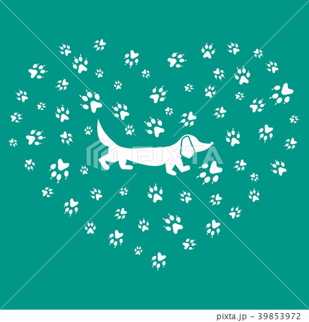 dachshund silhouette on a background of dog tracks dachshund silhouette on a background of dog tracks 39853972