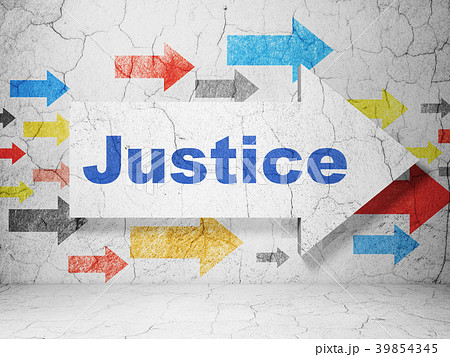 Law concept: arrow with Justice on grunge wall Law concept: arrow with Justice on grunge wall 39854345