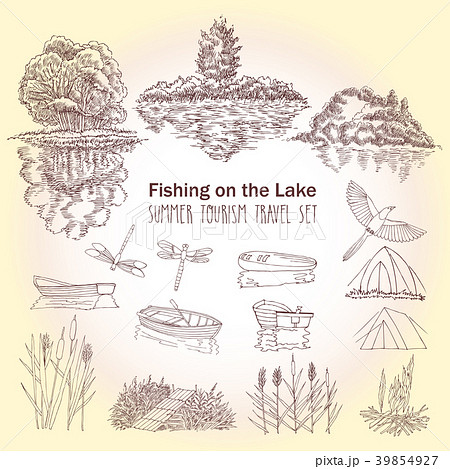 Fishing on the lake background with boat Fishing on the lake background with boat 39854927