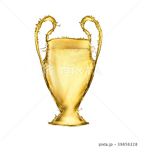 Football cup made from beer isolated on white 39856328
