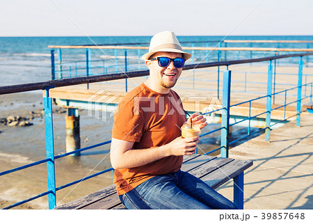 lifestyle, drinks and people concept - man in lifestyle, drinks and people concept - man in 39857648