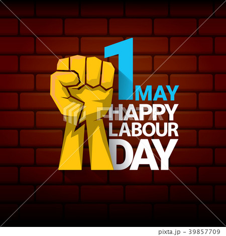 Happy labour day vector label with strong orange 39857709