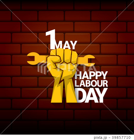 Happy labour day vector label with strong orange Happy labour day vector label with strong orange 39857710