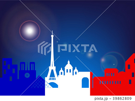 silhouette skyline Paris by night with French flag silhouette skyline Paris by night with French flag 39862809
