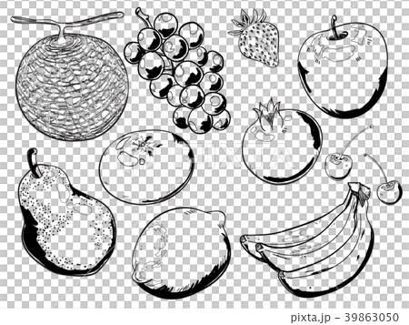 Set of Fruits Vector Illustration Line Art - Stock Illustration ...