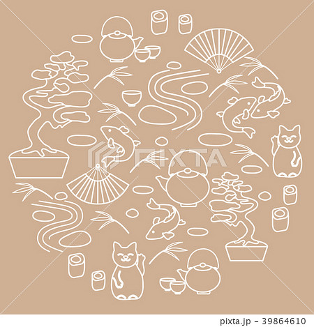 bonsai tree, teapot with two cups, minimal rock 39864610