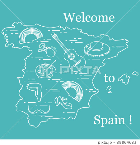 various symbols of Spain arranged in a circle various symbols of Spain arranged in a circle 39864633