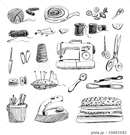 Set of hand drawn sewing and embroidery tools 39865082