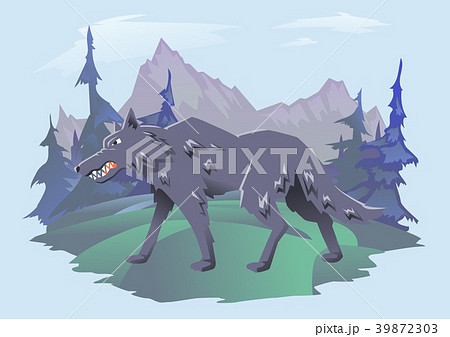 Angry wolf walking on the mountain landscape Angry wolf walking on the mountain landscape 39872303