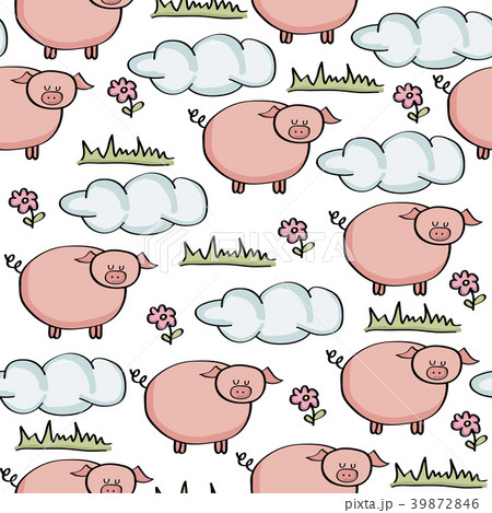 doodle seamless pattern with pigs 39872846
