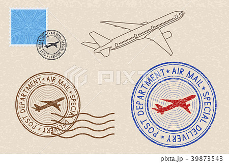 Postmarks and postal elements on beige background 39873543